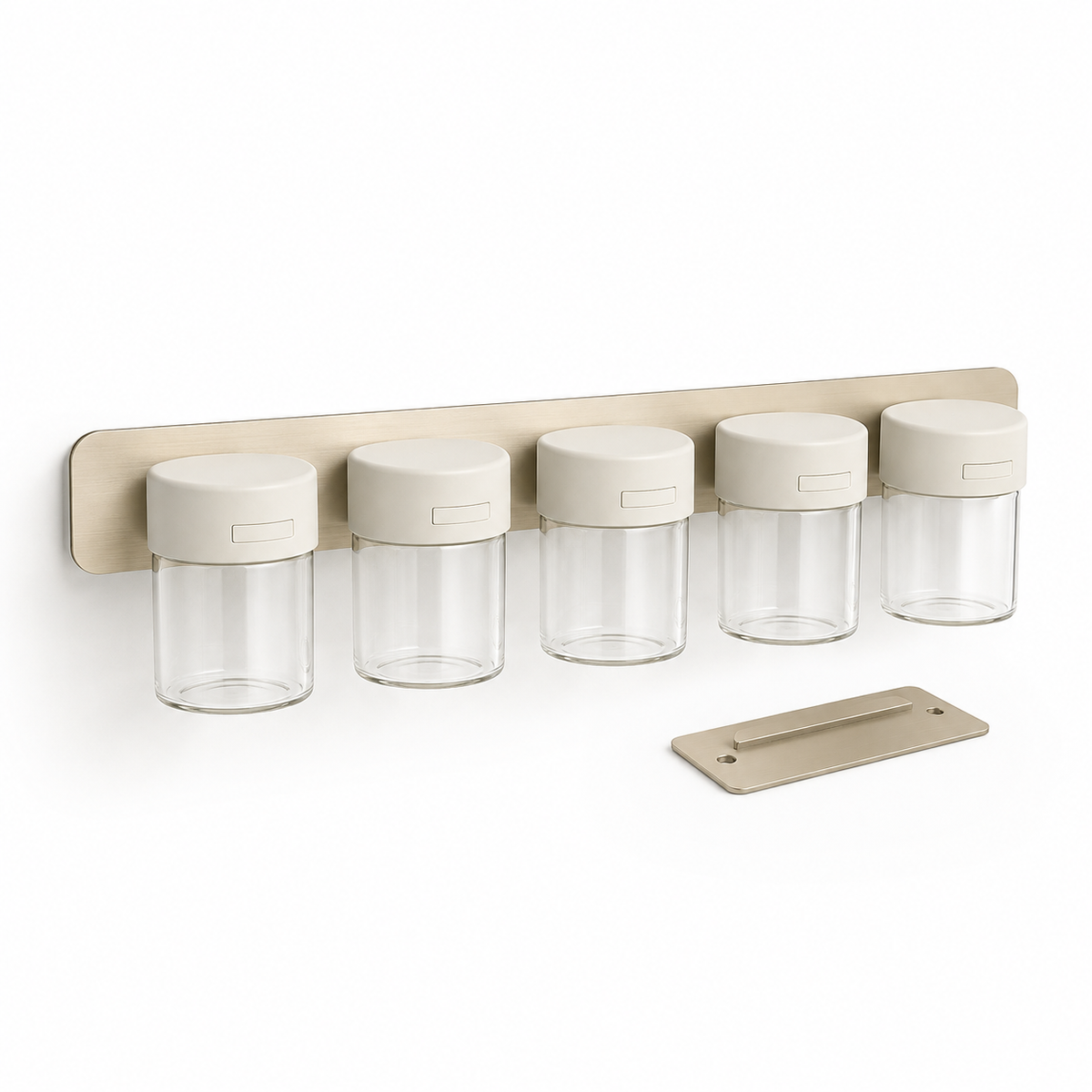 Wall-Mounted Spice Rack with 5 Glass Jars
