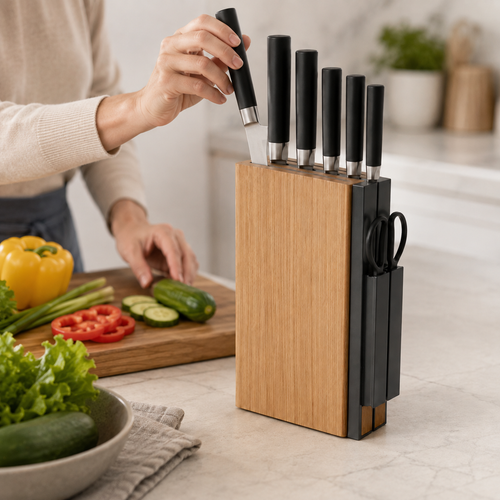 Bamboo Knife Block and Kitchen Utensil Organizer