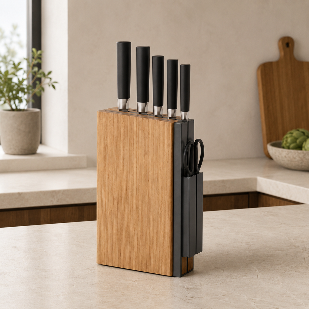 Bamboo Knife Block and Kitchen Utensil Organizer