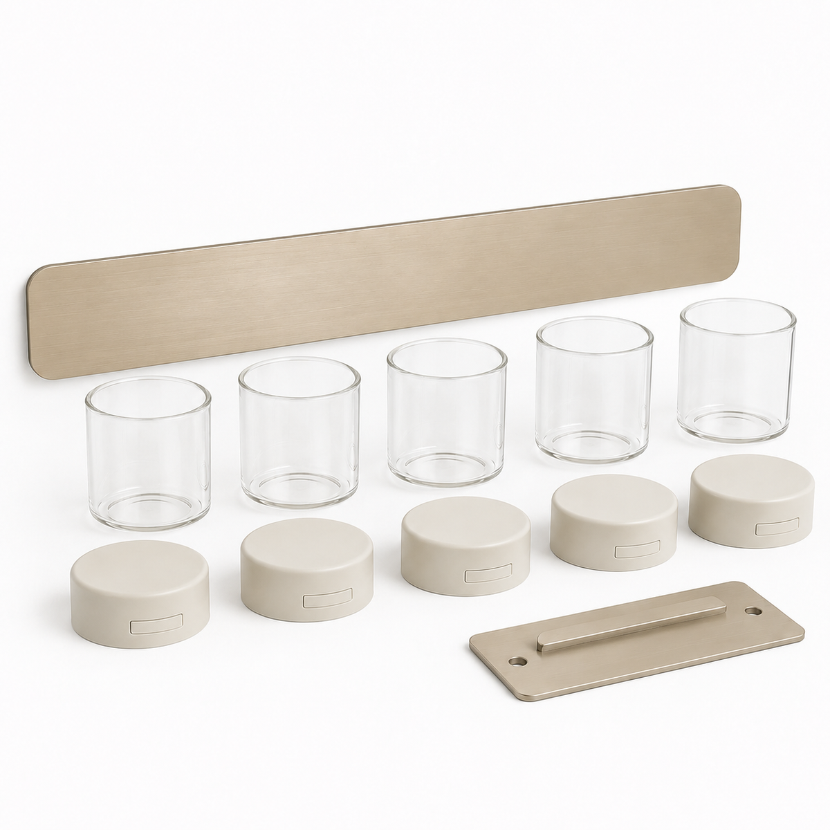 Wall-Mounted Spice Rack with 5 Glass Jars