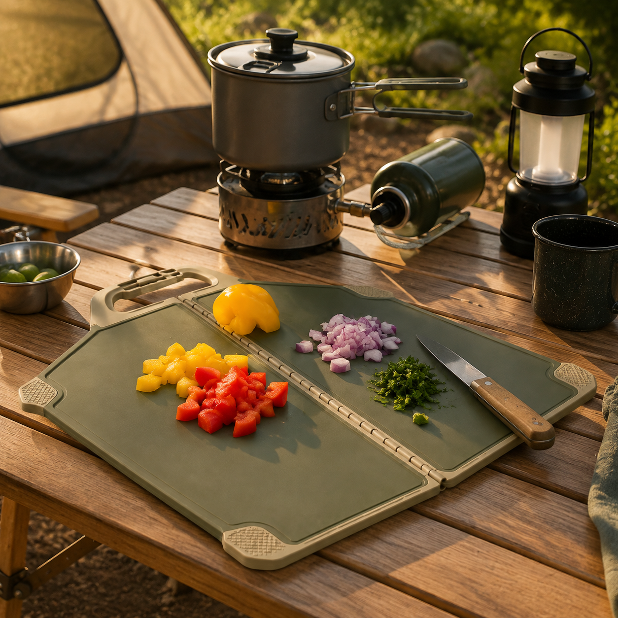Fold-and-Pour Camping Chopping Board