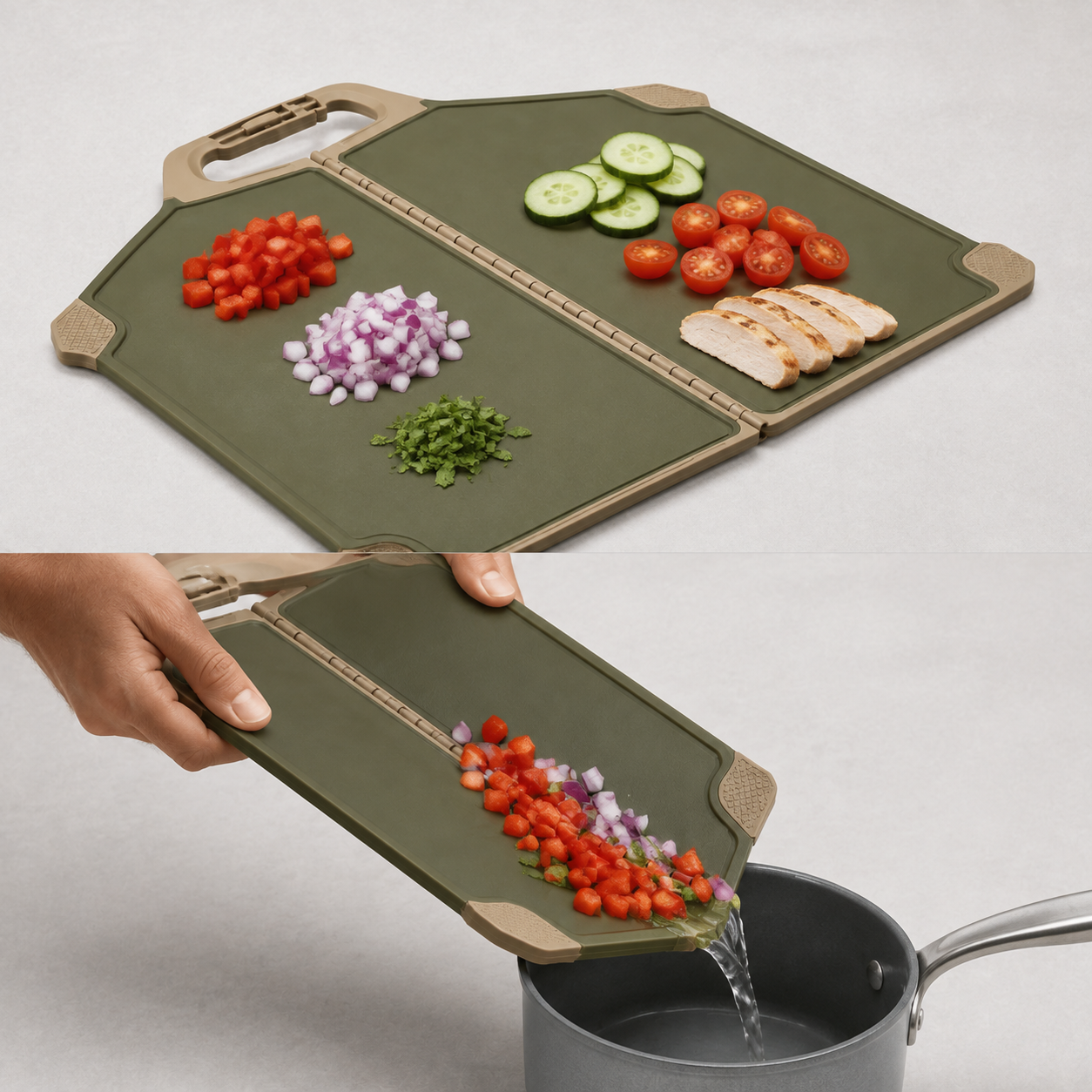 Fold-and-Pour Camping Chopping Board
