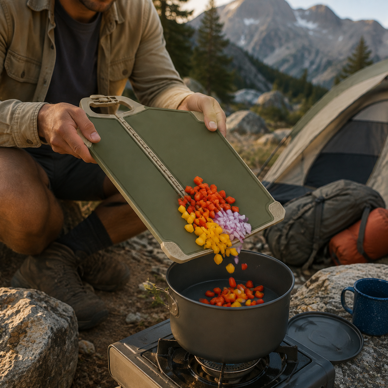 Fold-and-Pour Camping Chopping Board