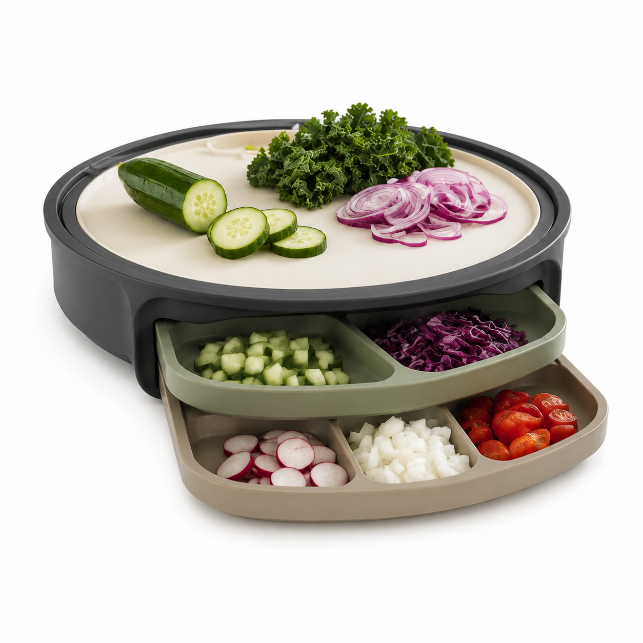 Round Kitchen Prep Organizer with Cutting Board